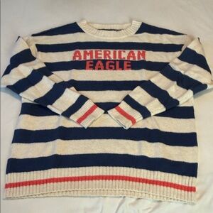 American Eagle Outfitters Women’s Blue and White Striped Sweater